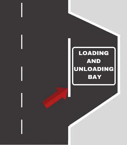 a solid white pavement marking for designated loading and unloading zones.